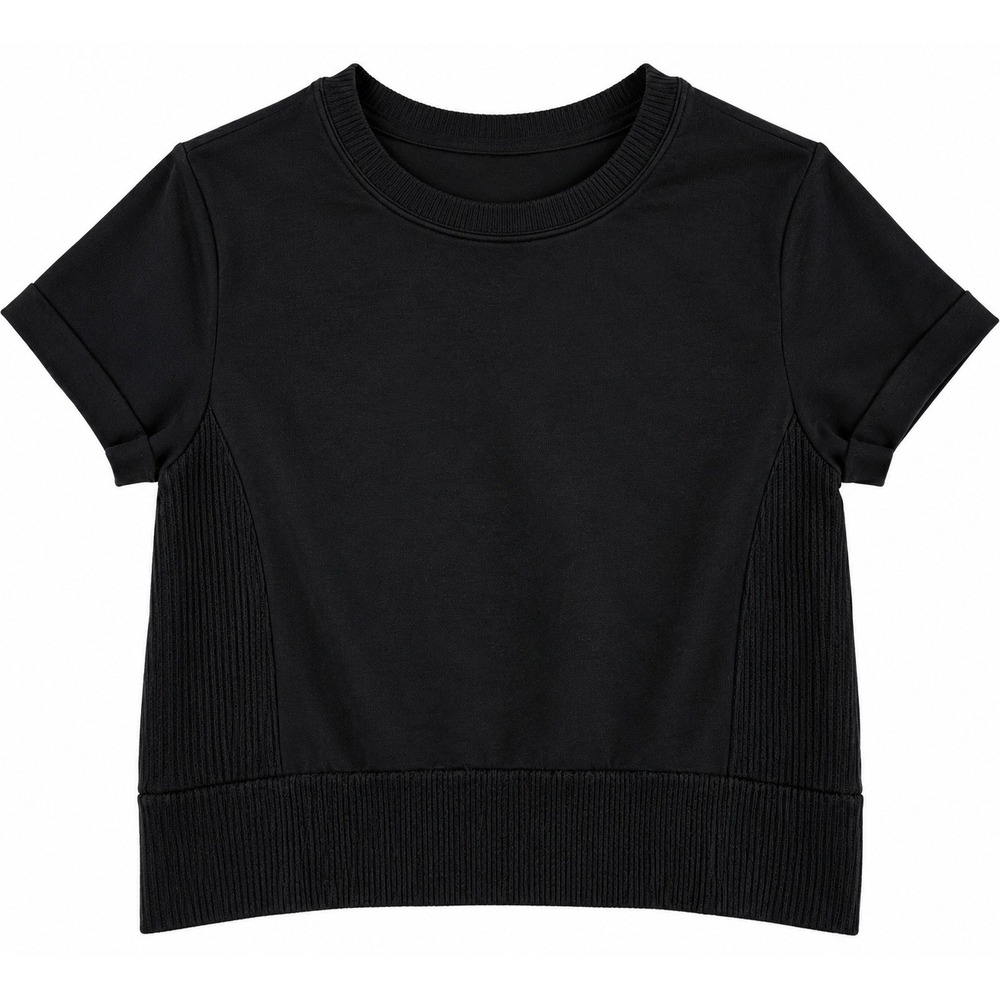 All In Motion Womens Seamless Short Sleeve Top Black Jacquard Ribbed Small